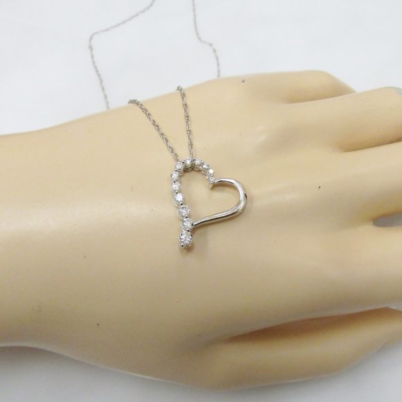 14k White Gold Diamond Journey Heart Necklace - Picture 8 of 8